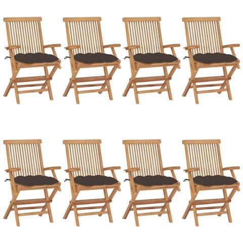 Sedie da Giardino e Cuscini Grigio Talpa 8 pz Massello di Teak - Foto 1
