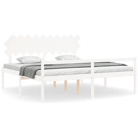 Giroletto Con Testiera Bianco 200x200 Cm In Legno Massello - Foto 1