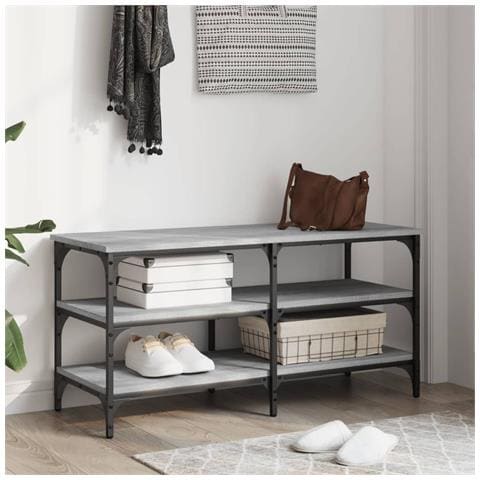 Panca Porta Scarpe Grigio Sonoma 100x38,5x49 Legno Multistrato - Foto 3