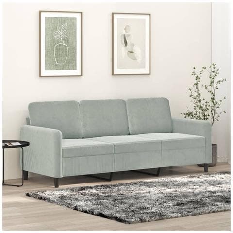 Divano A 3 Posti Grigio Chiaro 180 Cm In Velluto - Foto 1