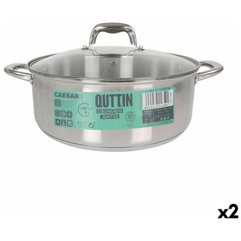 Casseruola Con Coperchio In Vetro Quttin Caesar Acciaio Ø 30 X 11,5 Cm (2 Unità) - Foto 1