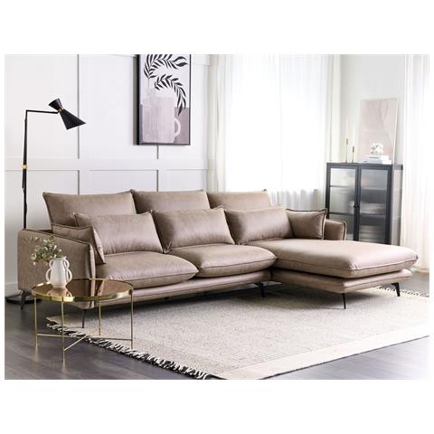 Divano Angolare 3 Posti Gallo Scamosciato Sintetico Marrone Chiaro Lato Sinistro - Foto 1