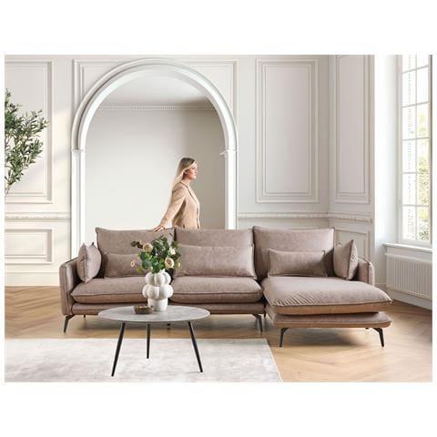 Divano Angolare 3 Posti Gallo Scamosciato Sintetico Marrone Chiaro Lato Sinistro - Foto 9