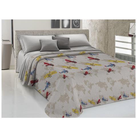 Copriletto Piquet Primavera Estate 100% Cotone Disegno Aerei Singolo Multicolore - Foto 1