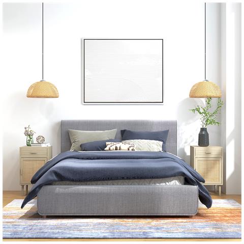 Set 2 Comodini Per Camera Da Letto Con Cassetto E Anta In Rattan Stile Boho, Colore Legno - Foto 2