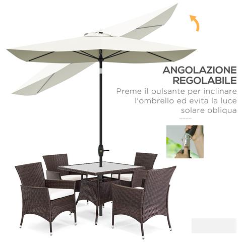 Ombrellone Rettangolare 2x3 M Da Giardino Con Apertura A Manovella E Inclinazione Regolabile, Beige - Foto 2