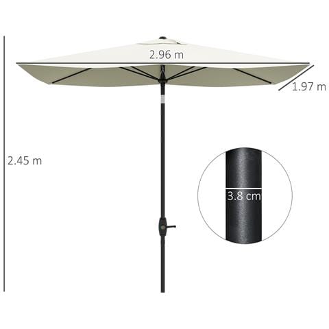 Ombrellone Rettangolare 2x3 M Da Giardino Con Apertura A Manovella E Inclinazione Regolabile, Beige - Foto 6