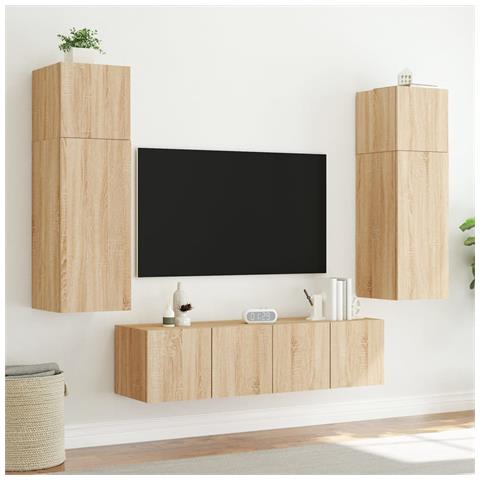 Mobile TV a Parete con Luci LED Rovere Sonoma 80x35x31 cm - Foto 2