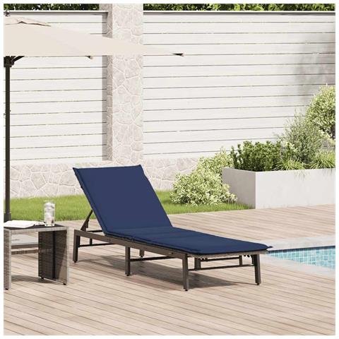 Lettino Prendisole con Cuscino Grigio in Polyrattan - Foto 1