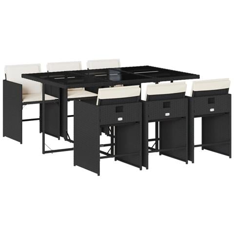 Set Da Pranzo Da Giardino 7 Pz Nero Con Cuscini In Polyrattan - Foto 2