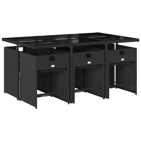 Set Da Pranzo Da Giardino 7 Pz Nero Con Cuscini In Polyrattan - Foto 3