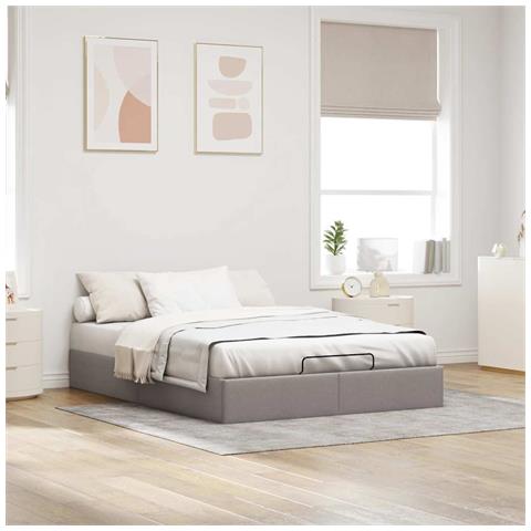 Struttura Letto Pouf Senza Materasso Tortora 140x200cm Tessuto - Foto 3