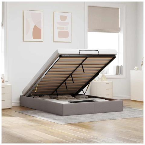 Struttura Letto Pouf Senza Materasso Tortora 140x200cm Tessuto - Foto 1