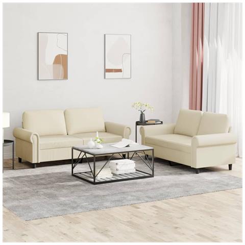 Set Di Divani 2 Pz Con Cuscini Crema In Similpelle - Foto 1
