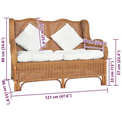 Lusso Casadino - Divano A 2 Posti Marrone Chiaro In Rattan Naturale E Lino - Foto 6