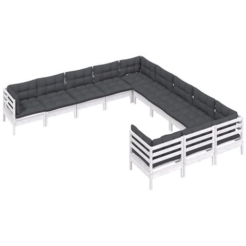 Lusso Casadino -  Set Divani Da Giardino 11 Pz Con Cuscini Bianchi Legno Di Pino - Foto 2