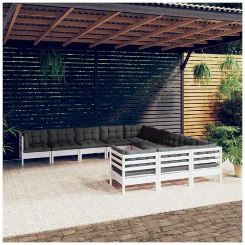 Lusso Casadino -  Set Divani Da Giardino 11 Pz Con Cuscini Bianchi Legno Di Pino - Foto 7