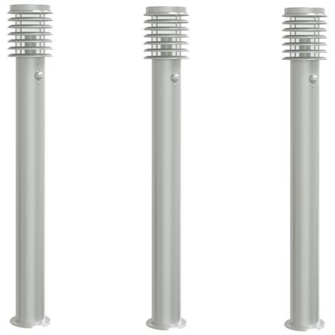 Lusso Casadino -  Lampada Da Terra Per Esterni Sensore Argento 3 Pz 110cm Acciaio - Foto 1