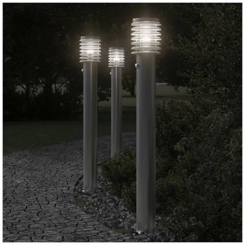 Lusso Casadino -  Lampada Da Terra Per Esterni Sensore Argento 3 Pz 110cm Acciaio - Foto 7