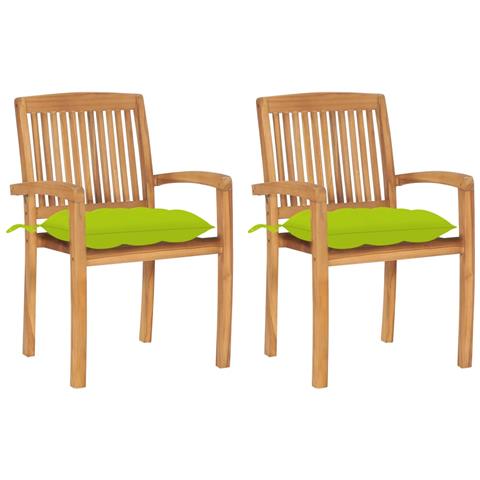 Lusso Casadino -  Sedie Da Giardino 2pz Cuscini Verde Brillante Teak Massello - Foto 2