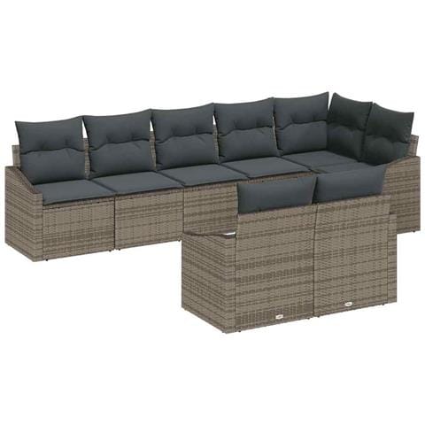 Set da giardino a 8 pezzi con cuscini in rattan grigio - Foto 1