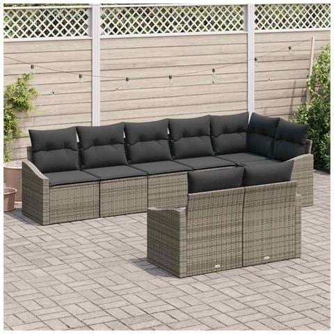Set da giardino a 8 pezzi con cuscini in rattan grigio - Foto 2