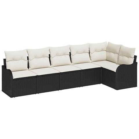 Set di divani da giardino  6 pezzi con cuscini in rattan nero, Divano da giardino  2 posti con cuscini in rattan nero - Foto 1