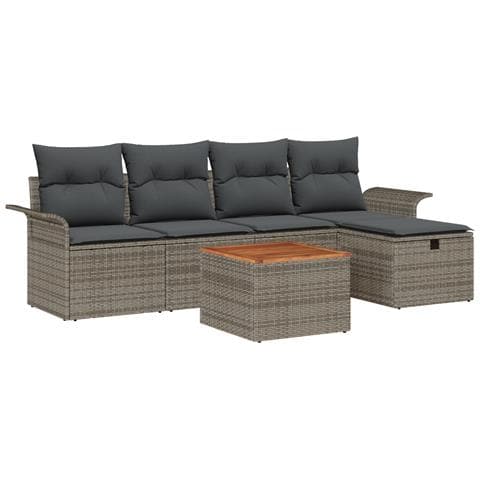 Set di divani da giardino da 6 pezzi con cuscini grigi in rattan sintetico - Foto 1