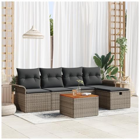 Set di divani da giardino da 6 pezzi con cuscini grigi in rattan sintetico - Foto 2