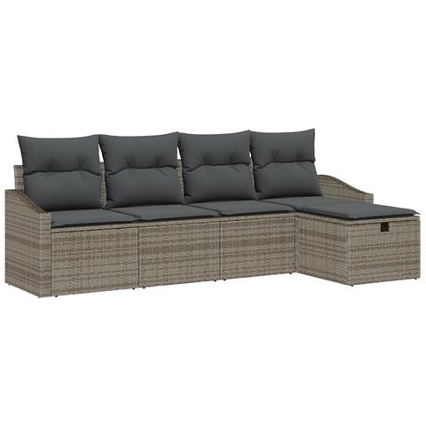 Set Divano da Giardino in 5 Pezzi con Cuscini Grigio Rattan - Foto 1