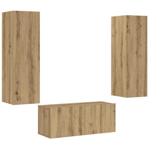 Mobili TV a Parete 3 pz Rovere Artigianale in Legno Multistrato - Foto 1