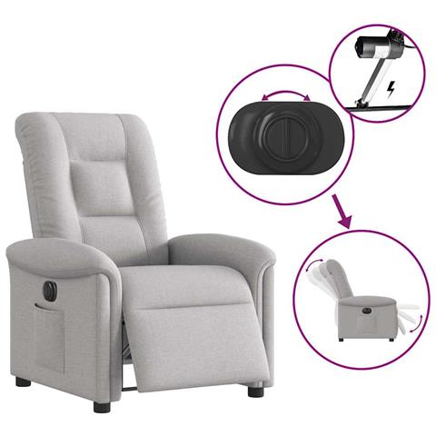 Poltrona Elettrica Reclinabile Grigio Nuvola in Tessuto - Foto 9