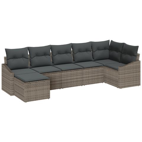 Set da Pranzo da Giardino 7 Pz con Cuscini Grigio Poly Rattan - Foto 1