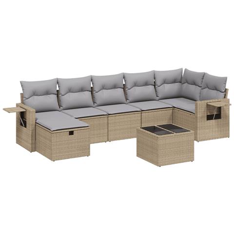 Set Divano da Giardino 8 pz con Cuscini Beige Misto Polyrattan - Foto 1
