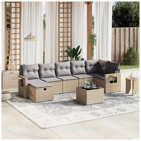 Set Divano da Giardino 8 pz con Cuscini Beige Misto Polyrattan - Foto 2