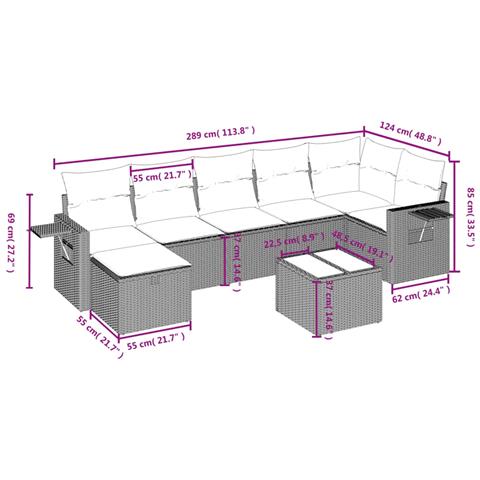 Set Divano da Giardino 8 pz con Cuscini Beige Misto Polyrattan - Foto 4