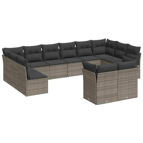 Set Divani da Giardino 12 pz con Cuscini Grigio in Polyrattan - Foto 1