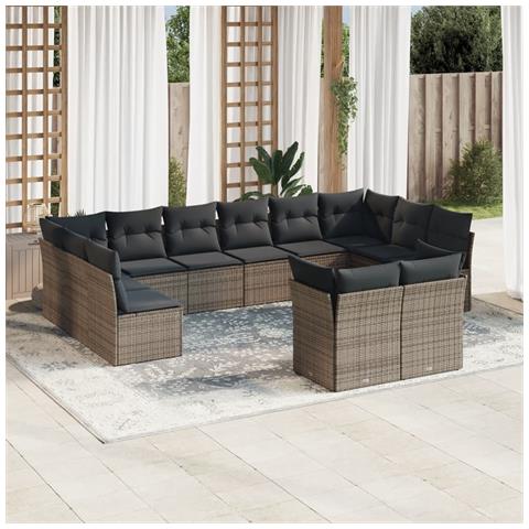 Set Divani da Giardino 12 pz con Cuscini Grigio in Polyrattan - Foto 2