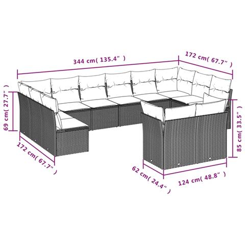 Set Divani da Giardino 12 pz con Cuscini Grigio in Polyrattan - Foto 3