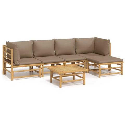 Set Salotto da Giardino 6pz con Cuscini Tortora Bambù - Foto 1