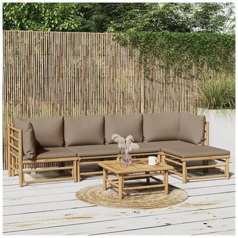 Set Salotto da Giardino 6pz con Cuscini Tortora Bambù - Foto 2