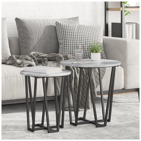 Set di 2 tavolini Grigio Sonoma in legno ingegnerizzato e metallo - Foto 2