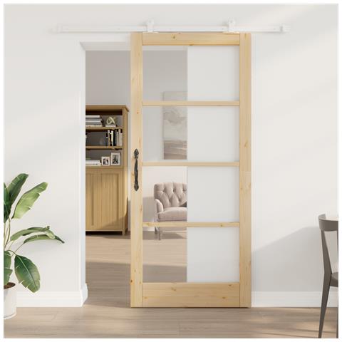 Porta Scorrevole  con Set Hardware 'ORKDAL'Legno Massello & Vetro, Porta Interna  con Vetro 'ORKDAL'93x211x4 cm Legno Massello di Pino - Foto 2