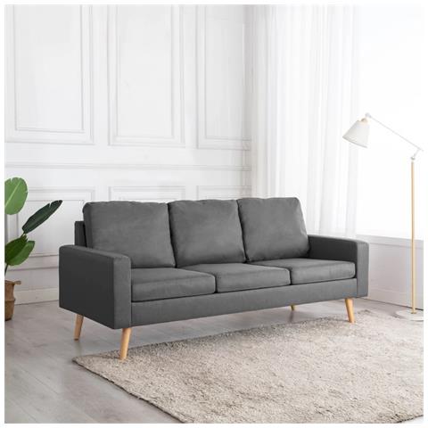 Divano A 3 Posti Grigio Chiaro In Tessuto - Foto 7