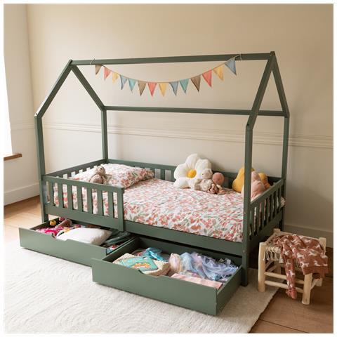 Letto A Cabina Per Bambini 190x90cm Verde Con Cassetti Marceau - Foto 2