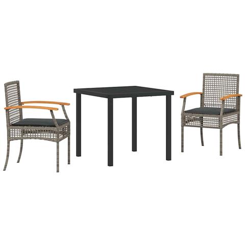 Set da Pranzo per Giardino 3 pcs Grigio polyrattan - Foto 1