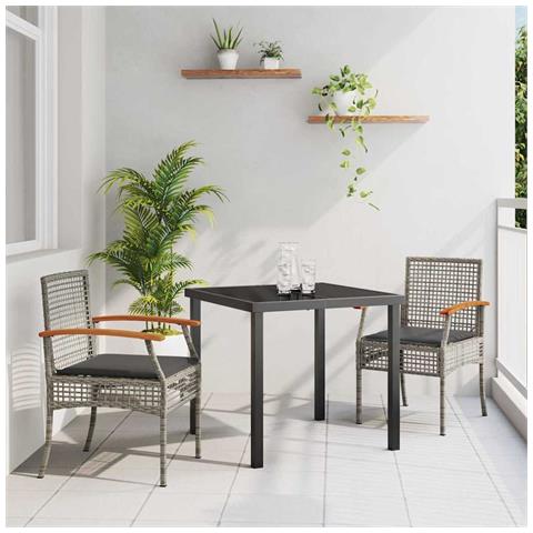 Set da Pranzo per Giardino 3 pcs Grigio polyrattan - Foto 2