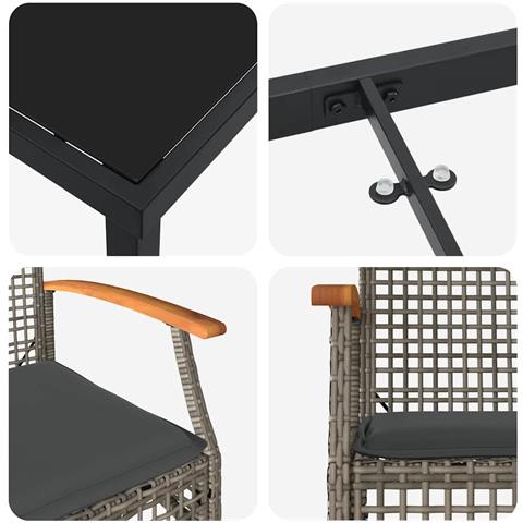 Set da Pranzo per Giardino 3 pcs Grigio polyrattan - Foto 9