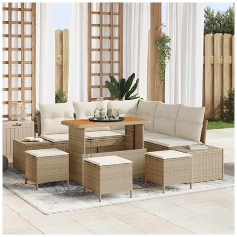Set Divano da Giardino 9 pcs Beige Poly Rattan - Foto 2