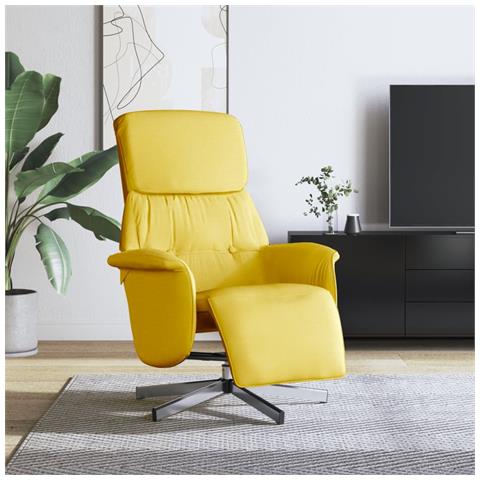 Poltrona Reclinabile con Poggiapiedi Giallo Chiaro in Tessuto - Foto 2